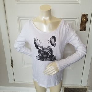 Ann Taylor LOFT French Bulldog Graphic Tee. Large